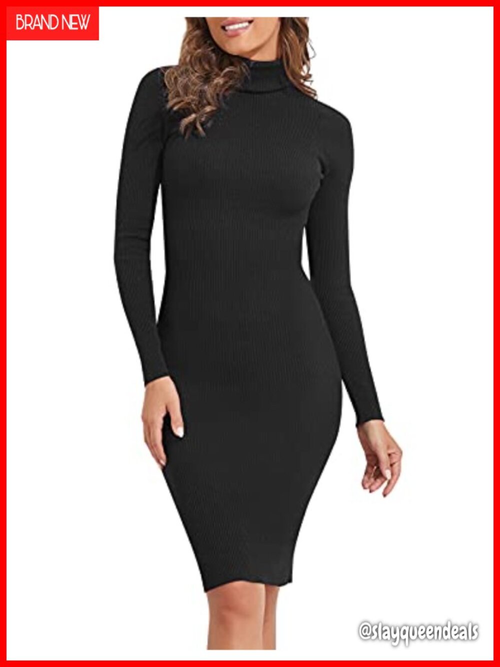 PrettyGuide Womens Long Sleeve Turtleneck Sweater Dress Slim Fit Ribbed Knit